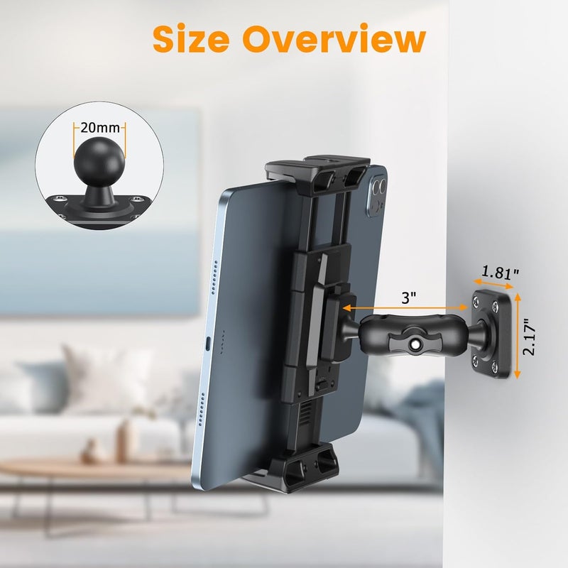 OHLPRO Tablet Wall Mount Holder, 360° Rotation for 5-13" iPad mini Pro Air, Fire HD, Galaxy Tab, Switch and Phone, Drilled Base with 3" Support Arm Stand, Adjustable Tilt - Image 5